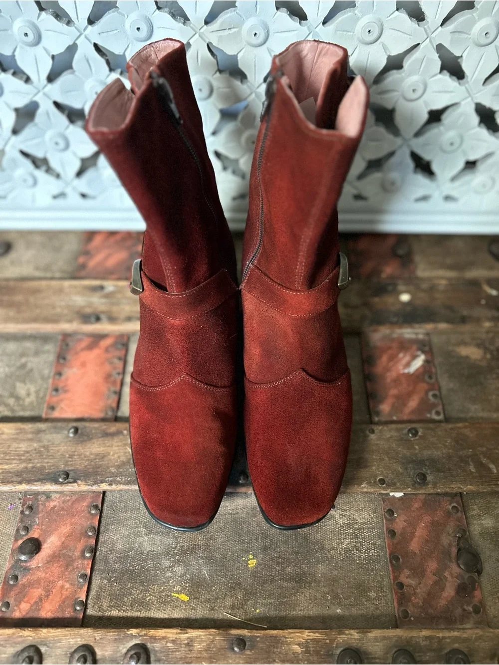 Naot Red Suede Ankle Boots Square Toe Comfort Booties Size 8.5